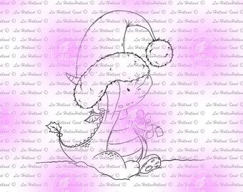 Dragons in Santa hat, Digital Stamp , card Making, Stamp, Digi, Cute Digital Stamp