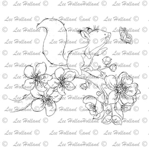 Écureuil sur fleur, fabrication de cartes, digi, coloriage