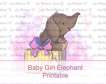 Baby girl Elephant Printable, Card making, Art Printable, Dragon, Printable art