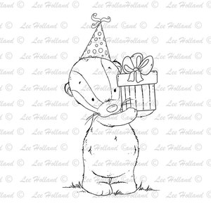 Badger with present, digital stamp, Card making, Digi, Stamp,