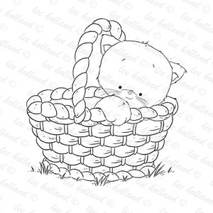 sello digital, gatito en cesta, gatito, Digi, fabricación, fabricación de tarjetas, libro para colorear