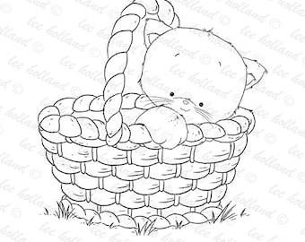 digital stamp, kitten in basket, kitten, Digi, crafting, card making, colouring book