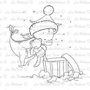 Weihnachts-Drachen mit Teddy digitaler Stempel. Kartenherstellung, Digistamp, Digi