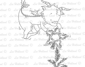 Digital stamp, Christmas dragon with Star, card making, Digi, stamp