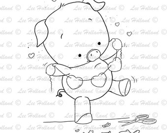 Piglet with love Hearts, Card making, Digi, Stamp, digital stamp