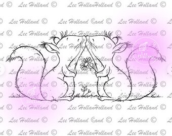 Woodland Squirrels Kissing, card making, digi, colouring, digital stamp