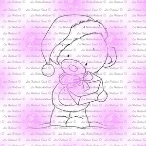 Teddy bear in Santa hat, Digi Stamp, Digital Stamps, Card making stamps