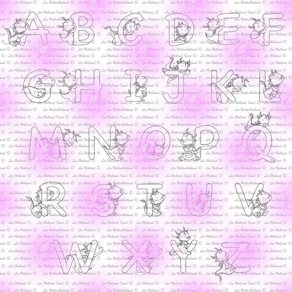 26 Alphabet Dragon collection , Digital stamp Card Making, Digi, Stamp