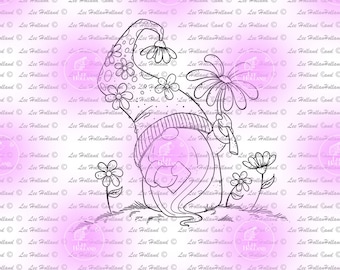 Gnome with flowers, Card Making, Digital Stamp, Digi, Stamp