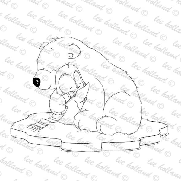 Digital stamps, Polar Bear and penguin,  Digi, card making, scrapbooking, colouring book