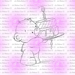 Little Teddy with birthday cake ,Digital Stamp, Card making, Digi