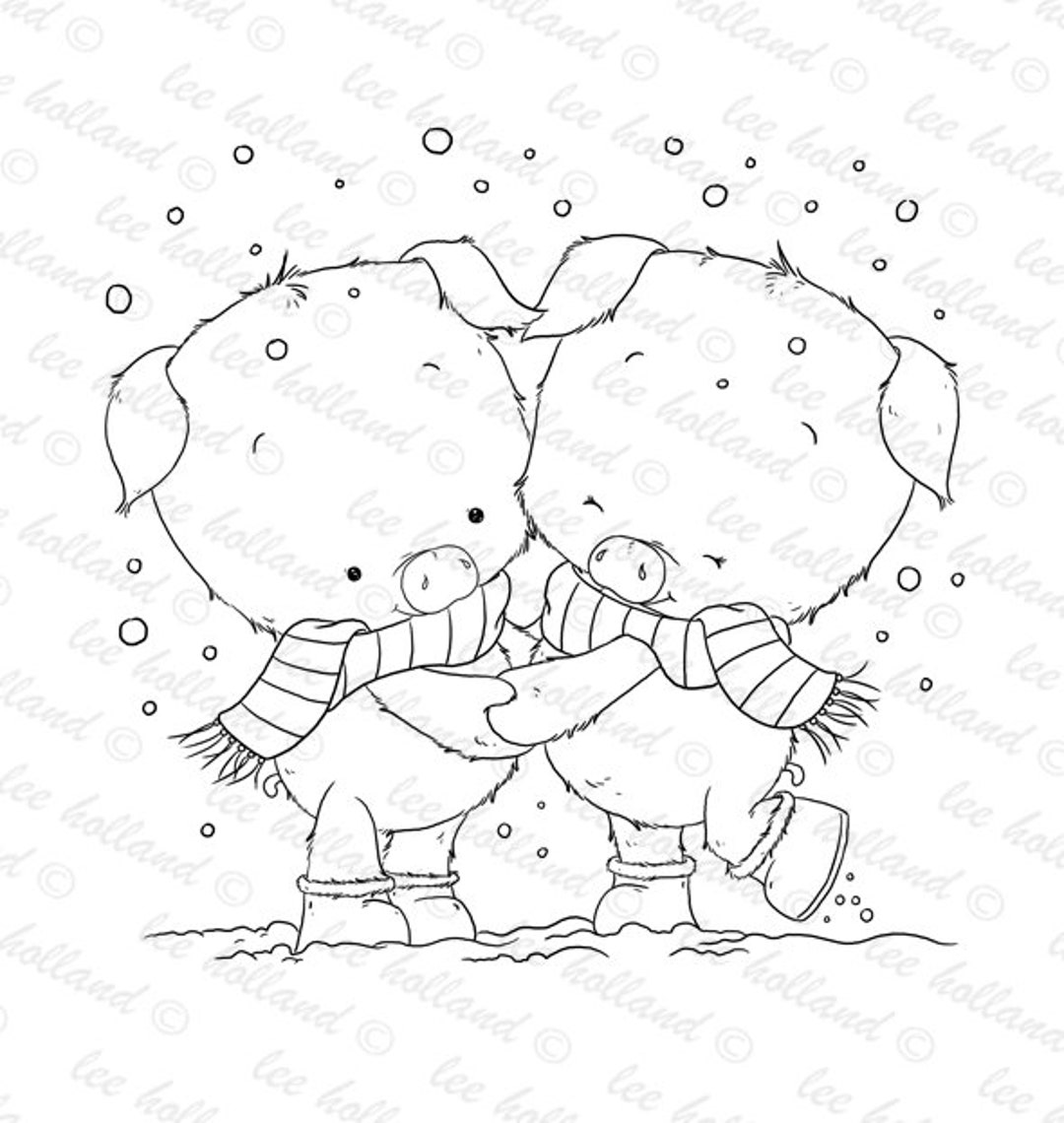Digital Stamps Piglet Christmas Couple Digi Christmas Card - Etsy