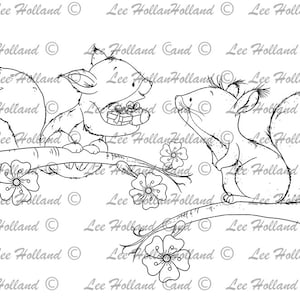 Couple d’écureuils, fabrication de cartes, digi, coloriage