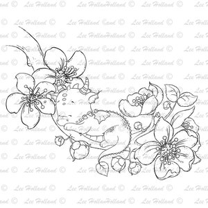 Digitale Stempel, schlafende Blüte Drachen, Kartenherstellung, Scrapbooking, Digi, Stempel, Blüte