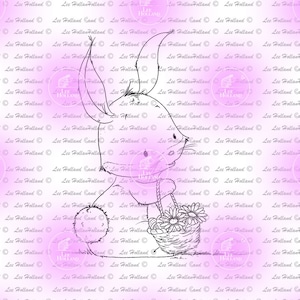 Bunny with Easter basket, Digital stamp, card making, digital stamps, digital, stamp, bunny, bunnies, printable