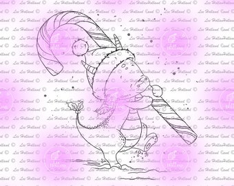 Digital Stamp Dragon with Christmas Candy Cane, card Making, Stamp, Digi, Cute Digital Stamp