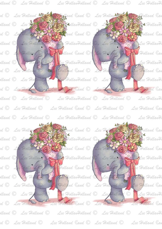 Elephant With Flowers Printable Cute Printable Elephant - Etsy Ireland