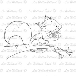 Squirrel on branch, digital stamp, Card making, Digi, Stamp,