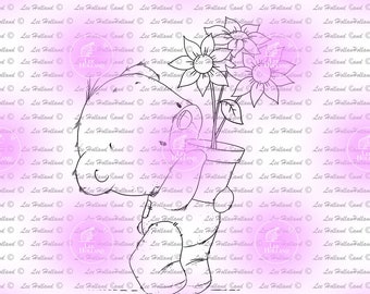 Ours en peluche avec pot de fleurs, timbre numérique, digi