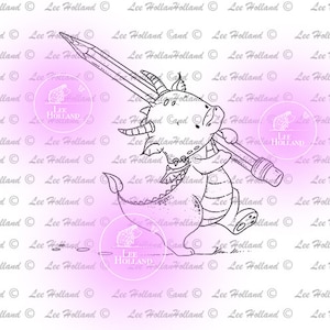 Dragon portant un crayon, Fabrication de cartes, Digi, Timbre numérique, Timbre