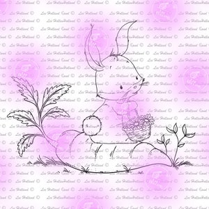 Schattig konijntje met wortel, digitale stempel, kaarten maken, Digi