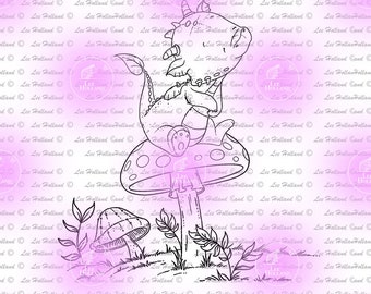 Dragon sitting on mushroom, Card Making, Digi, Digital Stamp, Stamp