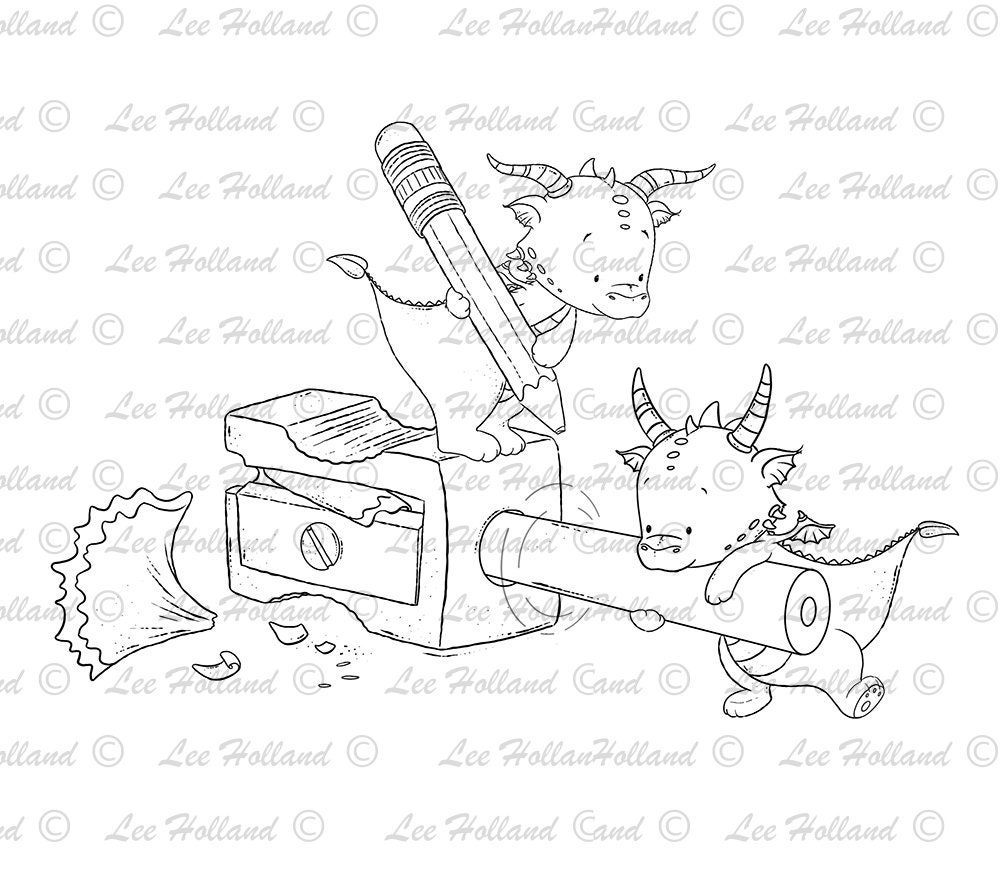 Dragons sharpening pencils , Digital stamp Card Making, Digi, Stamp