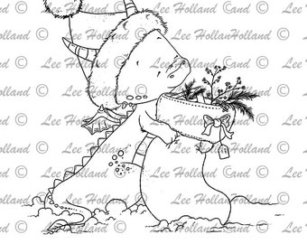 Digital Stamp, Dragon holding Stocking, card making, Digi Stamp, Stamp,