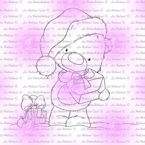 Teddy in Santa hat, card Making, Stamp, Digi, Cute Digital Stamp