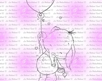 Elephant with Heart balloon, digital stamp, Card making, Digi, Stamp,