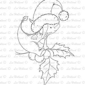 Digitale Stempel, Weihnachten Drachen auf Holly Blatt digitaler Stempel, Kartenherstellung, Digi, PaperCraft