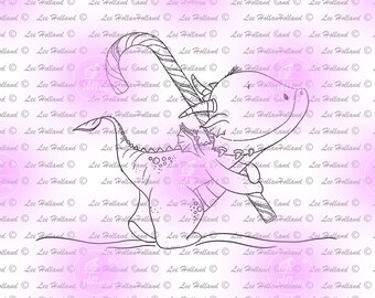 Dragon carrying a little candy cane,Digital Stamp,Card making, Digi