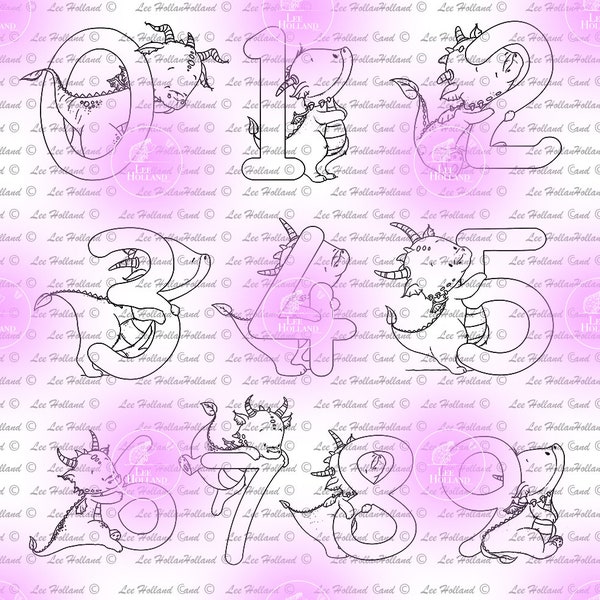 10 Dragon Numbers collection , Digital stamp Card Making, Digi, Stamp