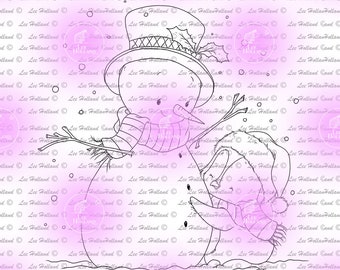 Digital stamps, Snowman with penguin, card making, colouring book, cute Digital Stamp, Digital Stamp