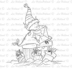 Elf Weihnachtsdrache mit Geschenken digitale Stempel. Kartenherstellung, Digi, Papercraft