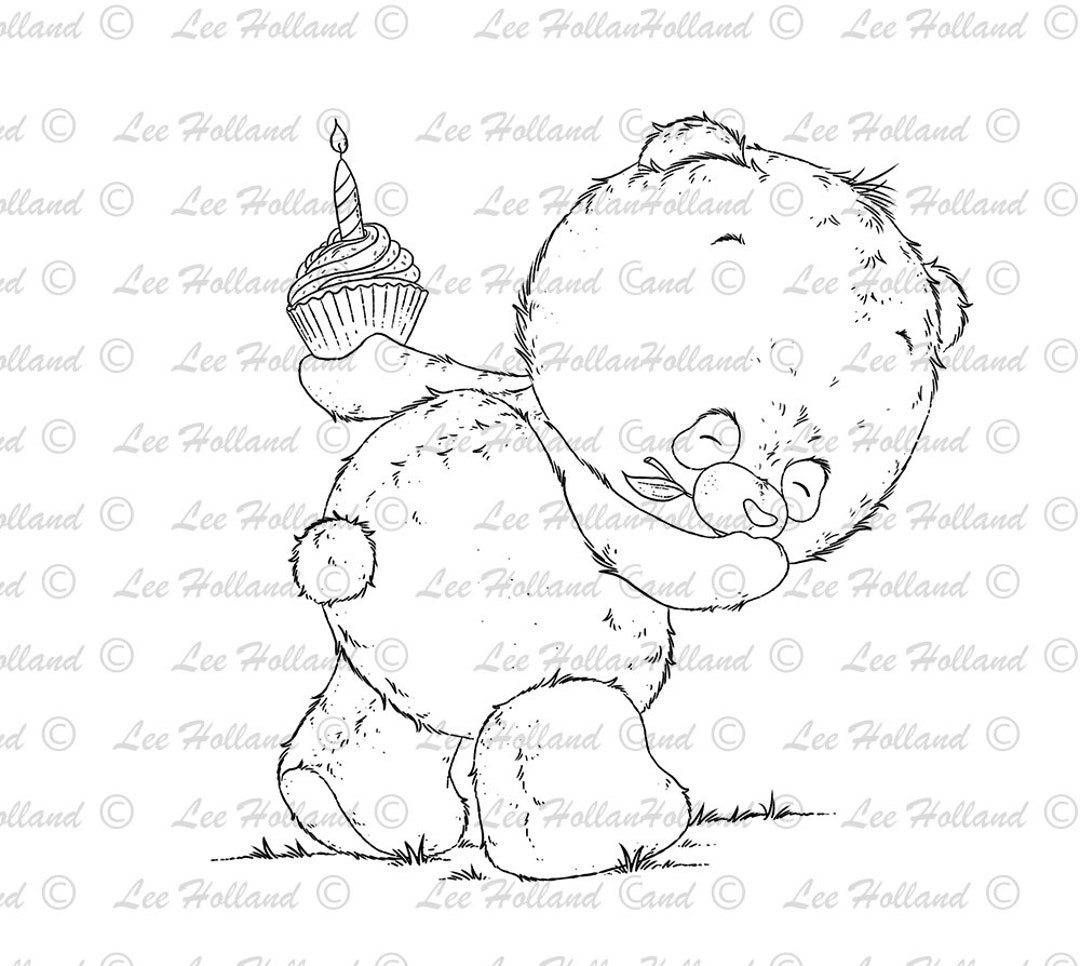 Panda With Cupcake, Card Making, Colouring Book, Digi, Digital Stamp