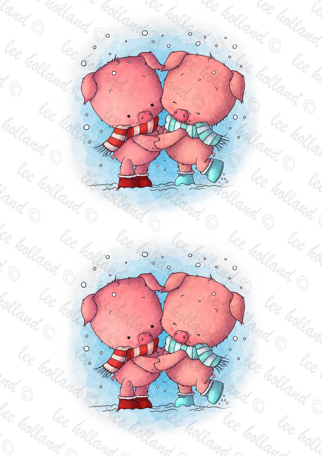 Christmas Pig Couple Printable, Pig, Cute, Card Making, Scrap Booking ...