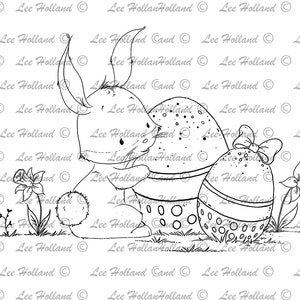 Conejito con huevos de Pascua, Fabricación de tarjetas, Libro para colorear, Digi, Sello digital, Sello