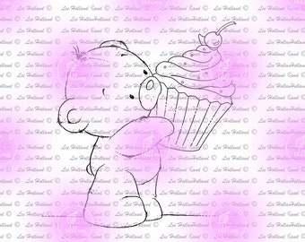 Little Teddy with cupcake,Digital Stamp, Card making, Digi