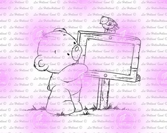 Little Teddy with sign, decorations,Digital Stamp, Card making, Digi
