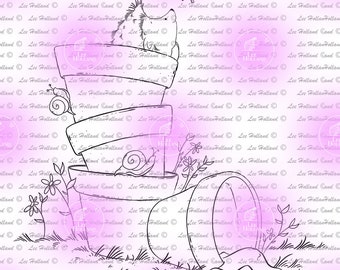 Hedgehog in a plant pot, Card making, Art Printable, Cute, Printable Art Digital Stamp