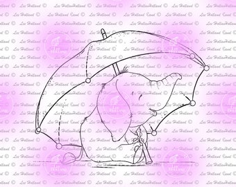 Elephant holding an umbrella, Digital stamp, Digi