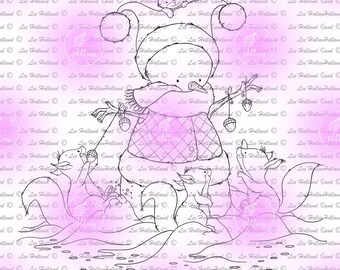 Eichhörnchen mit Schneemann, Digitaler Stempel, Kartenherstellung, Digi Stamp, Stempel,