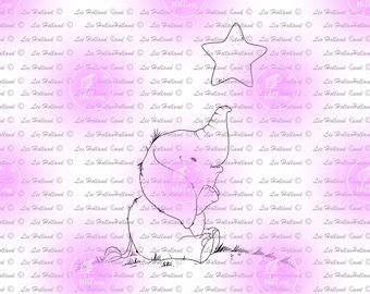 Elephant looking at a star, Digital stamp, Digi