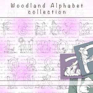 26 Alphabet Woodland-collectie met kleine letters en elementen, Digitale stempel Kaarten maken, Digi, Stempel