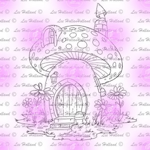 Casa de cogumelos, carimbo digital, criação de cartões, digi