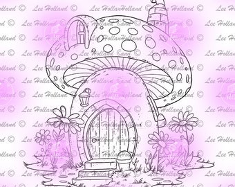 Mushroom house, Digital stamp, card making, digi