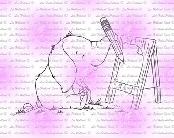 Elephant with pencil, Digital stamp, Digi