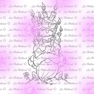 Gnome avec gâteau d’anniversaire, Fabrication de cartes, Timbre numérique, Digi, Timbre