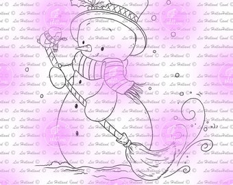 snowman with robin, digital stamp, snowman, card making, colouring book.